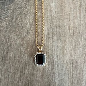 Amber Gemstone & Rhinestone Square Necklace